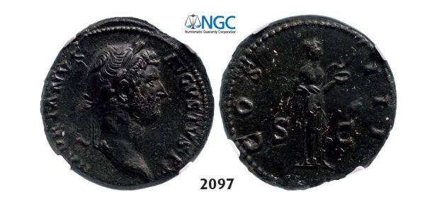 Lot: 2097. Roman Empire, Hadrian, 98-138 AD, As (Struck 128-132 AD) Rome, Bronze (13.55g), NGC AU