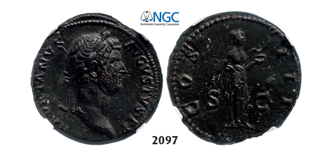 Lot: 2097. Roman Empire, Hadrian, 98-138 AD, As (Struck 128-132 AD) Rome, Bronze (13.55g), NGC AU