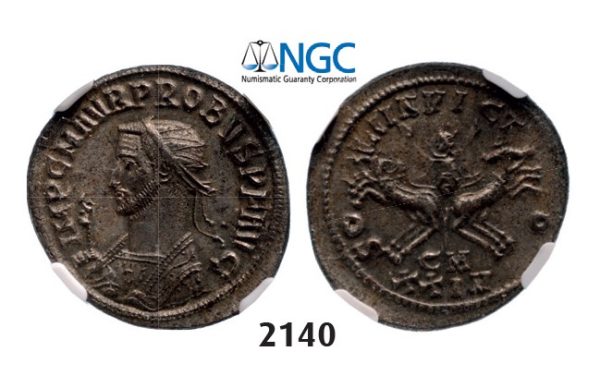 Lot: 2140. Roman Empire, Probus, 276-282 AD, Antoninianus, 5th officina, 3rd emission (280 AD) Cyzicus, Billon (3.42g), NGC MS
