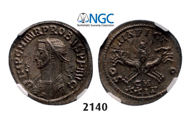 Lot: 2140. Roman Empire, Probus, 276-282 AD, Antoninianus, 5th officina, 3rd emission (280 AD) Cyzicus, Billon (3.42g), NGC MS