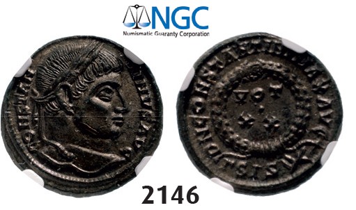 Lot: 2146. Roman Empire, Constantine I, 307-337 AD, Æ3 (Nummus) (Struck 321-324) Siscia, Billon (3.27g), NGC MS