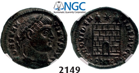 Lot: 2149. Roman Empire, Constantine I, 307-337 AD, Æ3 (Nummus) (Struck 327-328 AD) Cyzicus, Billon (3.47g), NGC AU