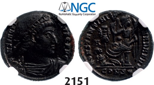 Lot: 2151. Roman Empire, Constantine I, 307-337 AD, Æ3 (Nummus) (Struck 329 AD) Constantinople, Billon (3.27g), NGC Ch XF