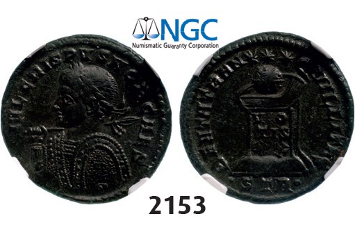Lot: 2153. Roman Empire, Crispus, 316-326, Æ3 (Nummus) (Struck 322 AD) Trier, Billon (2.77g), NGC Ch XF