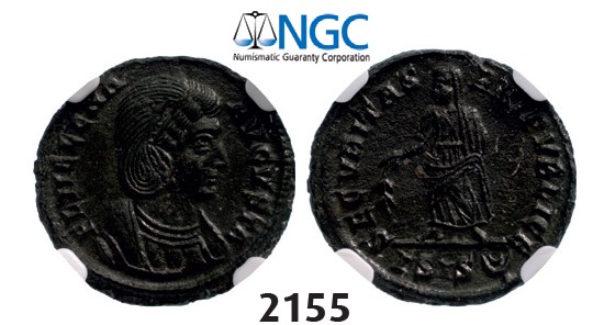 Lot: 2155. Roman Empire, Helena. Augusta, 324-328/30 g, Æ3 (Nummus) (Struck 326-328) Thessalonica, Billon (1.86g), NGC MS