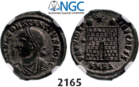 Lot: 2165. Roman Empire, Constantine II as Caesar, 337-361 AD, Æ3 (Nummus) (Struck 338-339 AD) Heraclea, Billon (3.09g), NGC AU