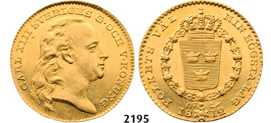 Lot: 2195. Sweden, Karl XIII, 1809-1818, Dukat 1812-O/L, Stockholm, GOLD