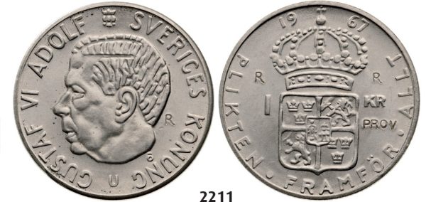 Lot: 2211. Sweden, Patterns & Trial strikes, Gustav VI Adolf, 1950-1973, Pattern 1 Krona 1967-U, Stockholm, Copper-Nickel