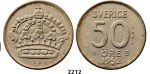 Lot: 2212. Sweden, Patterns & Trial strikes, Gustav VI Adolf, 1950-1973, Pattern 50 Öre 1952-TS, Stockholm, Silver
