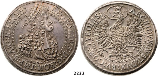 Lot: 2232. Austria, Leopold, 1657-1705, Double Taler, No Date (1695) Hall, Silver