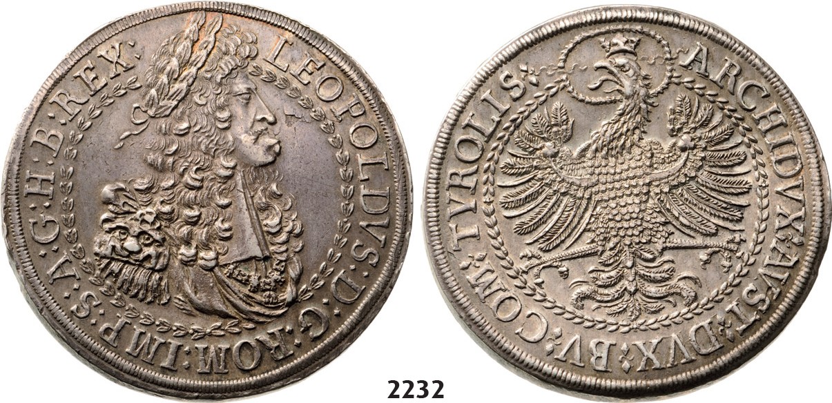 Lot: 2232. Austria, Leopold, 1657-1705, Double Taler, No Date (1695) Hall, Silver