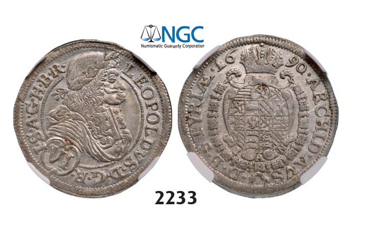 Lot: 2233. Austria, Leopold, 1657-1705, 6 Kreuzer 1690-IAN, Graz, Silver, NGC MS63