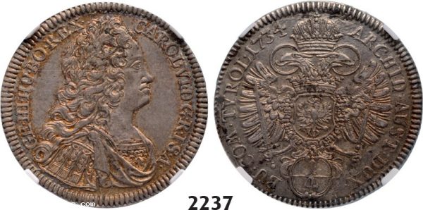 Lot: 2237. Austria, Charles VI, 1711-1740, ¼ Taler 1734, Hall, Silver
