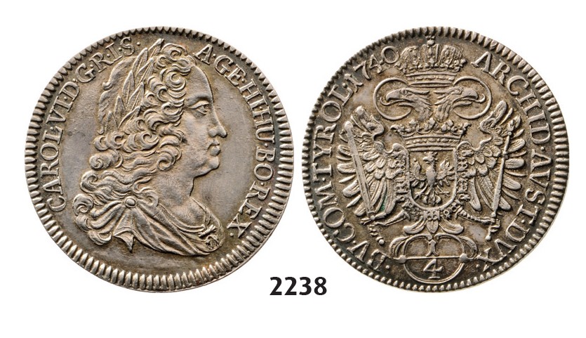 Lot: 2238. Austria, Charles VI, 1711-1740, ¼ Taler 1740, Hall, Silver
