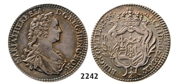 Lot: 2242. Austria, Maria Theresia, 1740-1780, ¼ Taler 1744, Hall, Silver