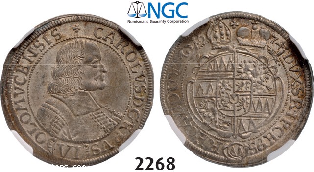 Lot: 2268. Austria, Olmutz, Karl II von LiechtensteinCastelcorn, 1664-1695,, 6 Kreuzer 1674, Silver, NGC MS63