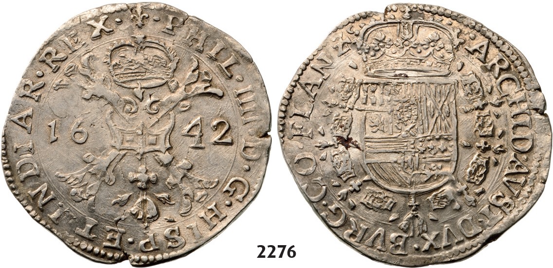 Lot: 2276. Belgium, Flandern, Philip IV. Of Spain, 1621-1665, Patagon 1642, Bruges, Silver