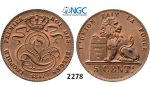 Lot: 2278. Belgium, Kingdom, Leopold I, 1831-1865, 5 Centimes 1857, Copper, NGC MS63RB
