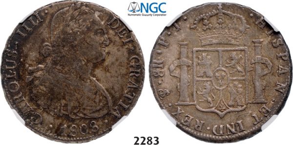 Lot: 2283. Bolivia, Spanish colony, Charles IV, 1788-1808, 8 Reales 1808-PTS/PJ, Potosi, Silver, NGC VF35