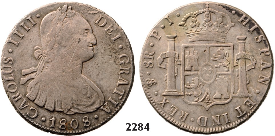 Lot: 2284. Bolivia, Spanish colony, Charles IV, 1788-1808, 8 Reales 1808-PTS/PJ, Potosi, Silver