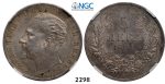 Lot: 2298. Bulgaria, Ferdinand I, 1887-1918, 5 Leva 1894-KБ, Kremnica, Silver, NGC MS61