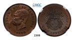 Lot: 2308. Cambodia, Norodom I, 1859-1904, 5 Centimes 1860 (Dated) Bronze, NGC MS64BN