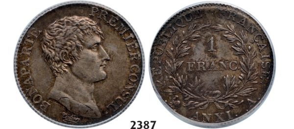 Lot: 2387. France, Napoleon as First Consul, 1799-1804, Franc AN XI-A (1802-03) Paris, Silver, ICG MS61