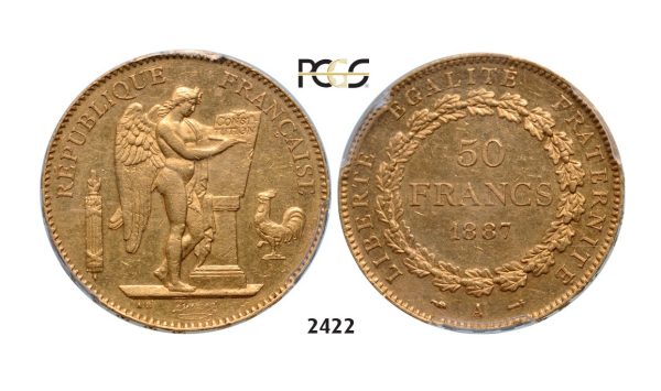 Lot: 2422. France, Third Republic, 1871-­1940, 50 Francs 1887­-A, Paris, GOLD , PCGS AU55