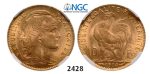 Lot: 2428. France, Third Republic, 1871-1940, 10 Francs 1914, Paris, GOLD, NGC MS63