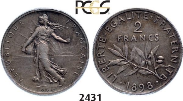 Lot: 2431. France, Third Republic, 1871-1940, 2 Francs 1898, Paris, Silver , PCGS PR62