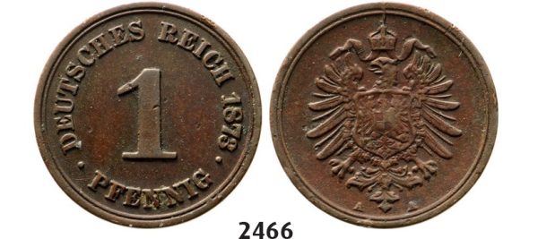 Lot: 2466. Germany, Empire, standard coinage, Wilhelm I, 1871-1888, 1 Pfennig 1873-A, Berlin, Copper, NGC VF35BN