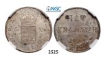Lot: 2525. Hungary, War of Independence, 6 Kreuzer 1849-NB, Nagybanya, Silver, NGC MS63