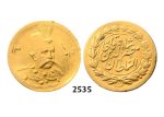 Lot: 2535. Iran, Muzaffar al Din Shah, AH1313-1324 (1896-1907 AD), 5000 Dinars (1/2 Toman) AH1319 (1901) Tehran, GOLD