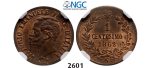 Lot: 2601. Italy, Kingdom, Vittorio Emanuele II, 1861-1878, 1 Centesimo 1862-N/BN, Naples, Copper, NGC MS64RB