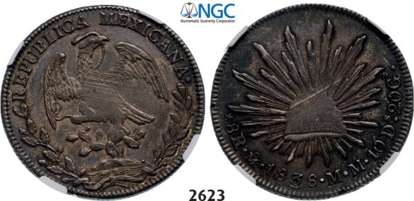 Lot: 2623. Mexico, First Republic, 1824-1864, 8 Reales 1838-Mo MM, Mexico City, Silver, NGC XF45