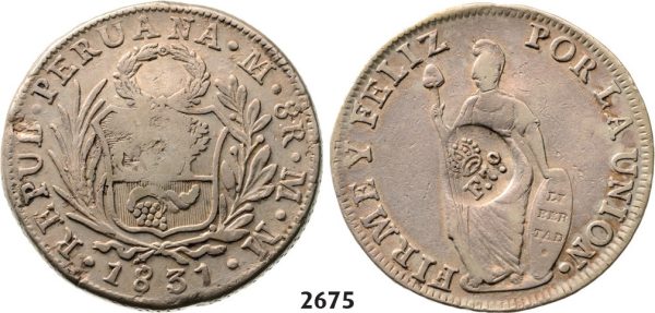 Lot: 2675. Philippines, Spanish Colony, 1762-1898, Ferdinand VII, 1808-1833, 8 Reales 1831-MM, Lima, Silver