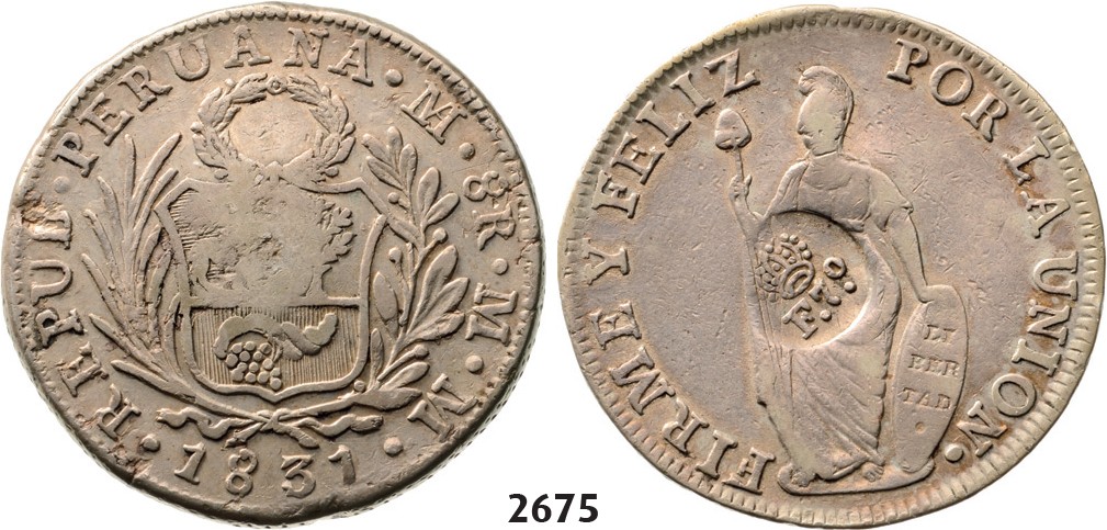 Lot: 2675. Philippines, Spanish Colony, 1762-1898, Ferdinand VII, 1808-1833, 8 Reales 1831-MM, Lima, Silver