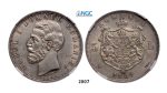 Lot: 2807. Romania, Carol I, 1866-1914, 5 Lei 1881-B, Bucharest, Silver , NGC AU58