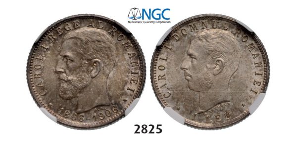 Lot: 2825. Romania, Carol I, 1866-1914, Leu No Date (1906) Brussels, Silver, NGC MS64