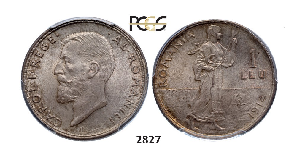 Lot: 2827. Romania, Carol I, 1866-1914, Leu 1914, Brussels, Silver, PCGS MS66
