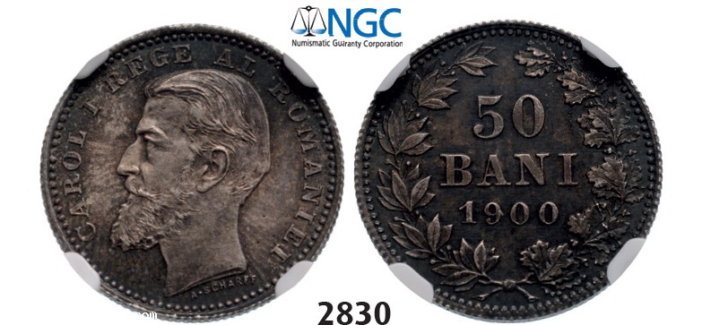 Lot: 2830. Romania, Carol I, 1866-1914, 50 Bani 1900, Hamburg, Silver, NGC MS63