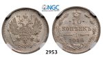 Lot: 2953. Russia, Nicholas II, 1894-1918, 10 Kopeks 1916, Petrograd, Silver, NGC MS64