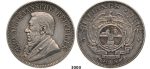 Lot: 3000. South Africa, Zuid­-Afrikaansche Republiek (ZAR), 5 Shillings 1892 (Double shaft on wagon tongue) Silver