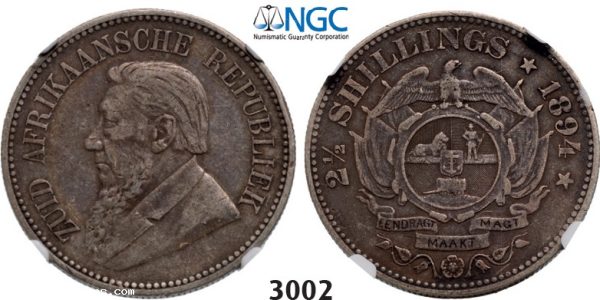Lot: 3002. South Africa, Zuid­-Afrikaansche Republiek (ZAR), 2­ 1/2 Shillings 1894, Silver , NGC VF35