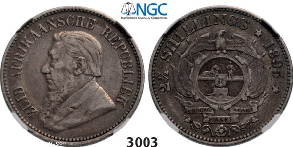 Lot: 3003. South Africa, Zuid­-Afrikaansche Republiek (ZAR), 2 ­1/2 Shillings 1895, Silver, NGC VF35