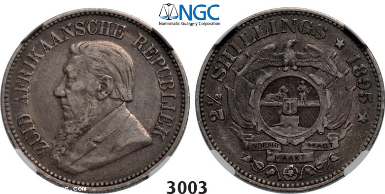 Lot: 3003. South Africa, Zuid­-Afrikaansche Republiek (ZAR), 2 ­1/2 Shillings 1895, Silver, NGC VF35