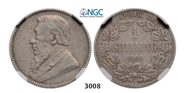 Lot: 3008. South Africa, Zuid­-Afrikaansche Republiek (ZAR), Shilling 1893, Silver, NGC VF30