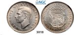 Lot: 3018. South Africa, Union of South Africa, George VI, 1936-­1952, 2­ 1/2 Shillings 1945, Pretoria, Silver, NGC AU58