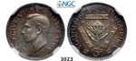 Lot: 3023. South Africa, Union of South Africa, George VI, 1936-­1952, 3 Pence 1944, Pretoria, Silver, NGC PF64