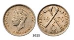 Lot: 3025. Southern Rhodesia (Zimbabwe), George VI, 1936-1952, 6 Pence 1939, Silver